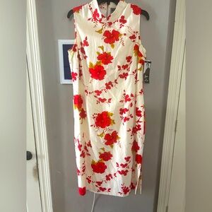 Floral Sleeveless Dress - Red and Cream